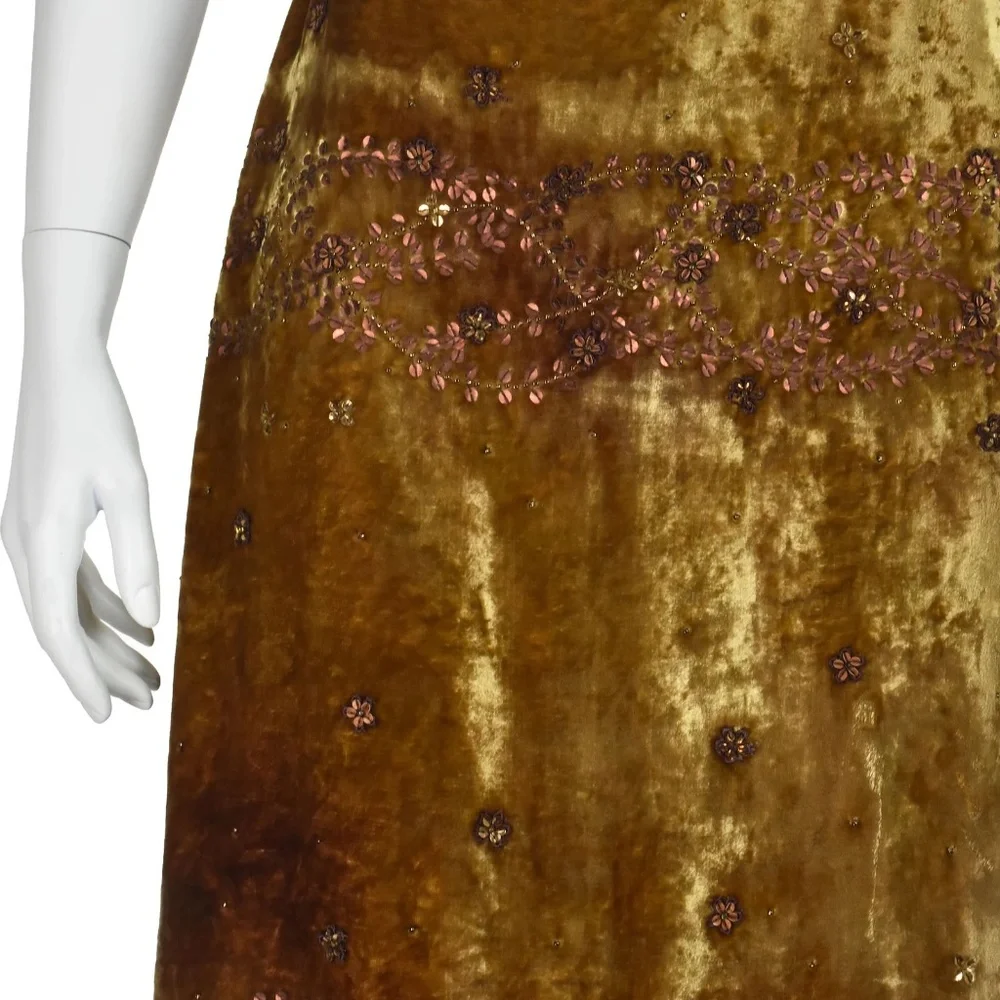 Badgley Mischka gold velvet beaded gown Vintage Y2K size 8 - Picture 4 of 15